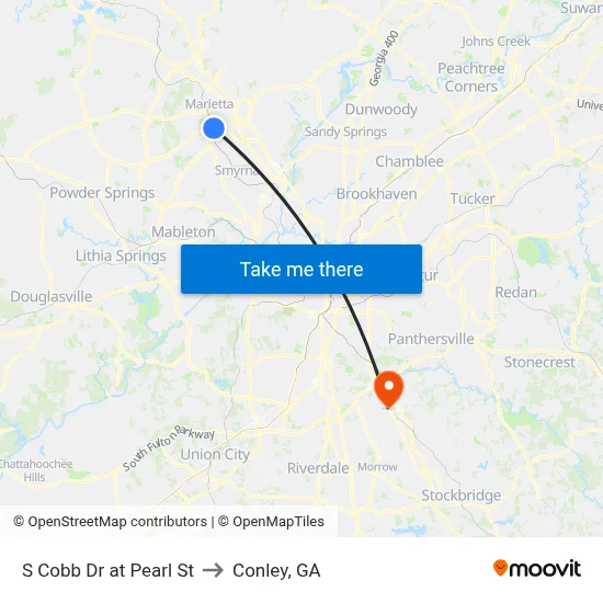S Cobb Dr at Pearl St to Conley, GA map