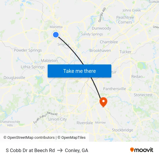 S Cobb Dr at Beech Rd to Conley, GA map