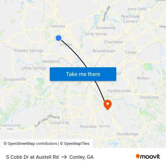 S Cobb Dr at Austell Rd to Conley, GA map