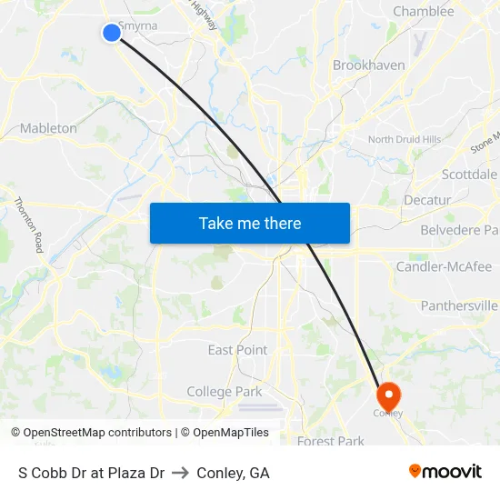 S Cobb Dr at Plaza Dr to Conley, GA map