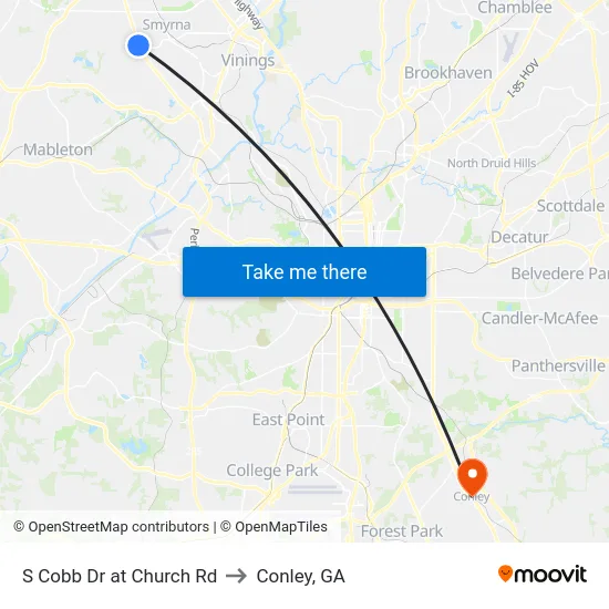 S Cobb Dr at Church Rd to Conley, GA map
