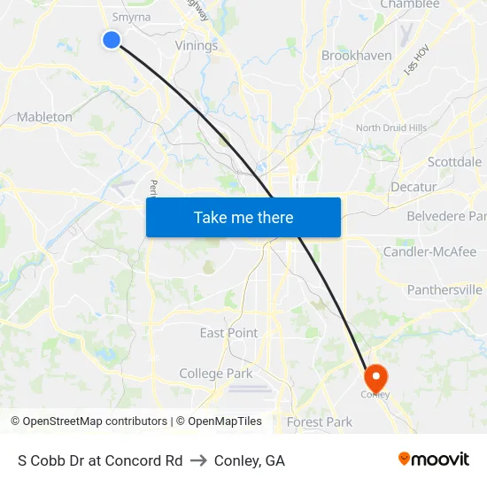 S Cobb Dr at Concord Rd to Conley, GA map