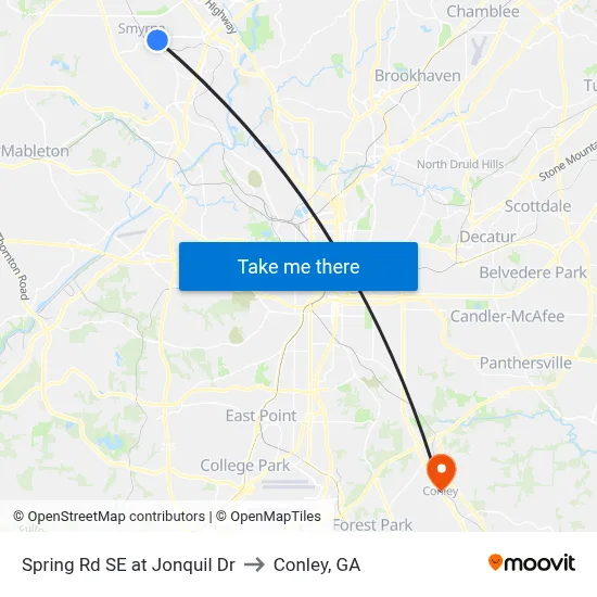 Spring Rd SE at Jonquil Dr to Conley, GA map