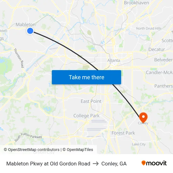 Mableton Pkwy at Old Gordon Road to Conley, GA map