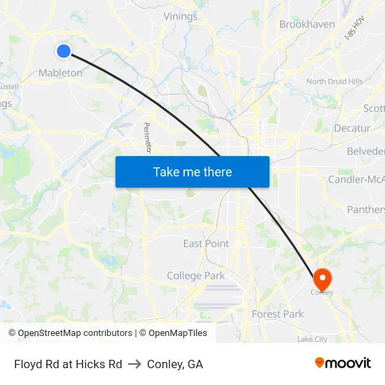 Floyd Rd at Hicks Rd to Conley, GA map