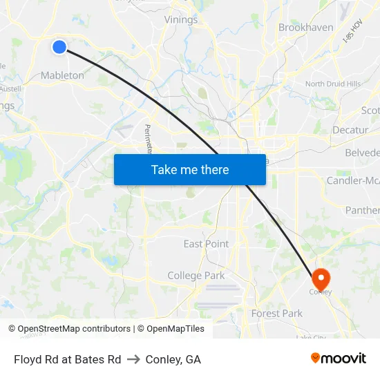 Floyd Rd at Bates Rd to Conley, GA map