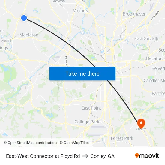 East-West Connector at Floyd Rd to Conley, GA map