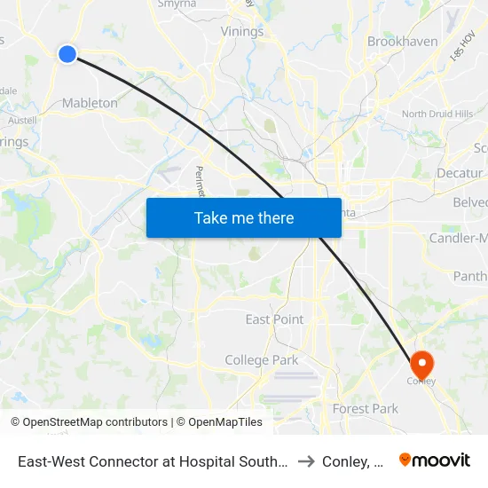 East-West Connector at Hospital South Dr to Conley, GA map