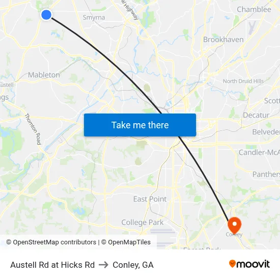 Austell Rd at Hicks Rd to Conley, GA map