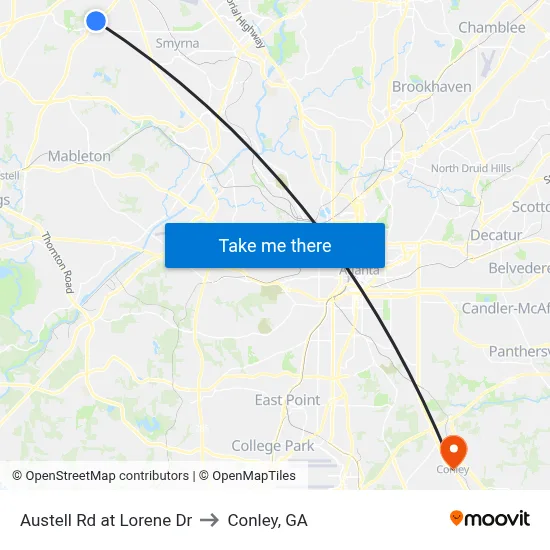 Austell Rd at Lorene Dr to Conley, GA map