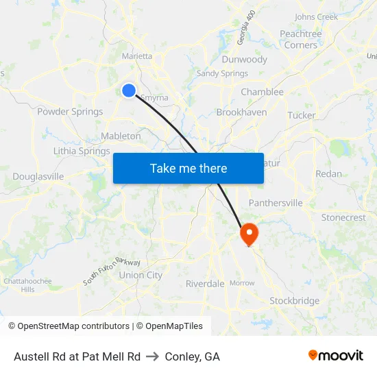 Austell Rd at Pat Mell Rd to Conley, GA map