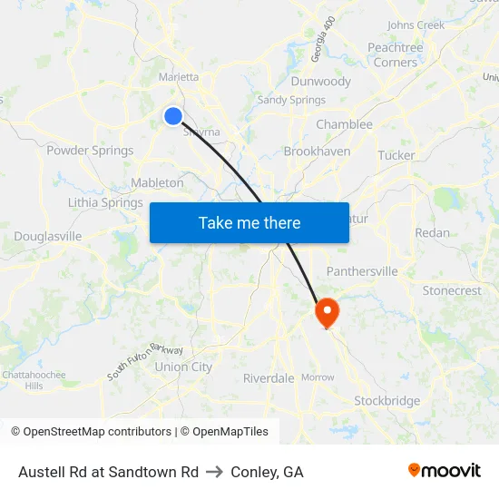 Austell Rd at Sandtown Rd to Conley, GA map
