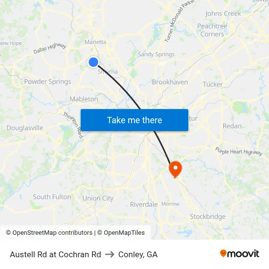 Austell Rd at Cochran Rd to Conley, GA map