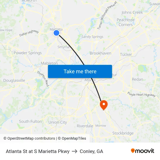 Atlanta St at S Marietta Pkwy to Conley, GA map