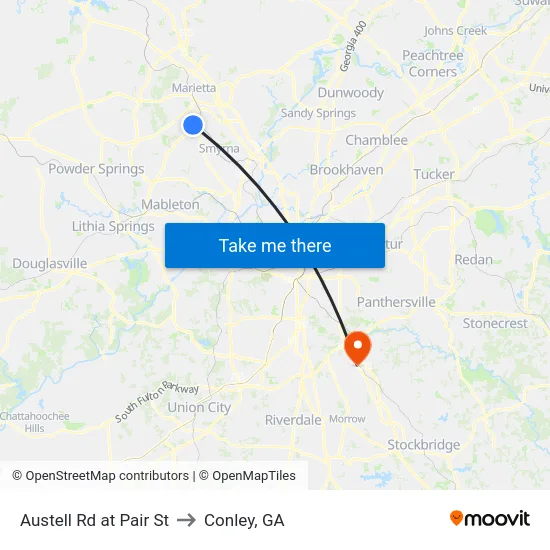 Austell Rd at Pair St to Conley, GA map