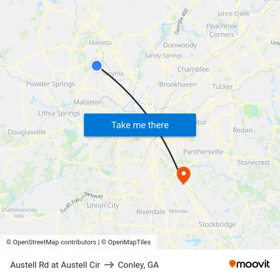 Austell Rd at Austell Cir to Conley, GA map