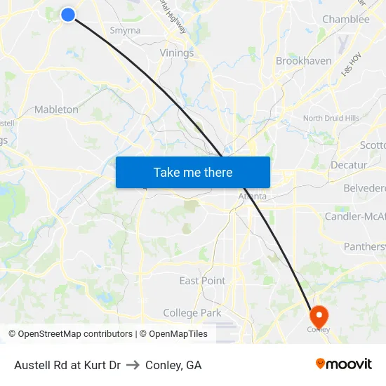 Austell Rd at Kurt Dr to Conley, GA map