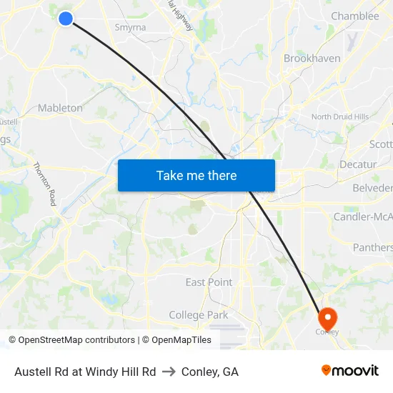 Austell Rd at Windy Hill Rd to Conley, GA map