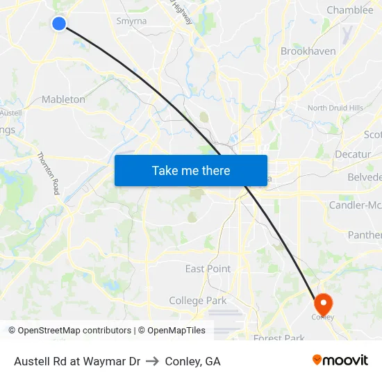 Austell Rd at Waymar Dr to Conley, GA map