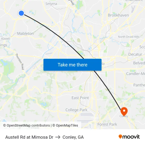 Austell Rd at Mimosa Dr to Conley, GA map