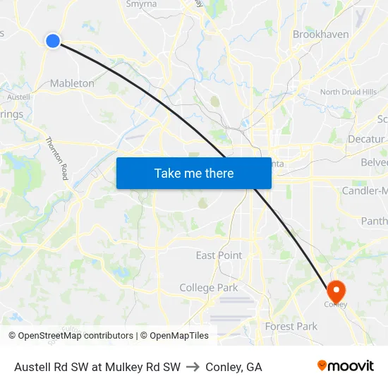 Austell Rd SW at Mulkey Rd SW to Conley, GA map