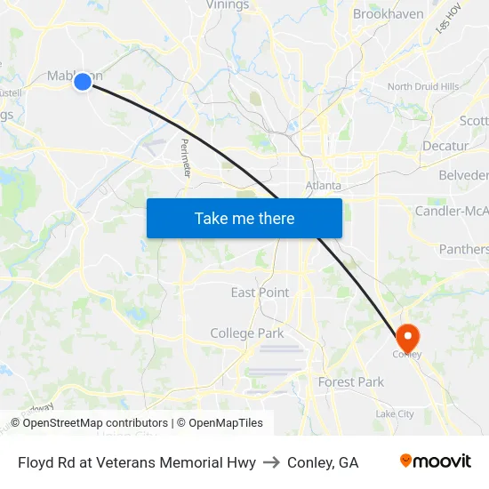 Floyd Rd at Veterans Memorial Hwy to Conley, GA map