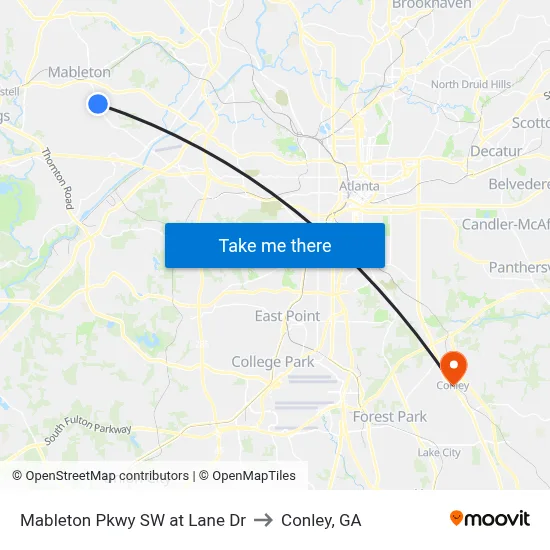 Mableton Pkwy SW at Lane Dr to Conley, GA map