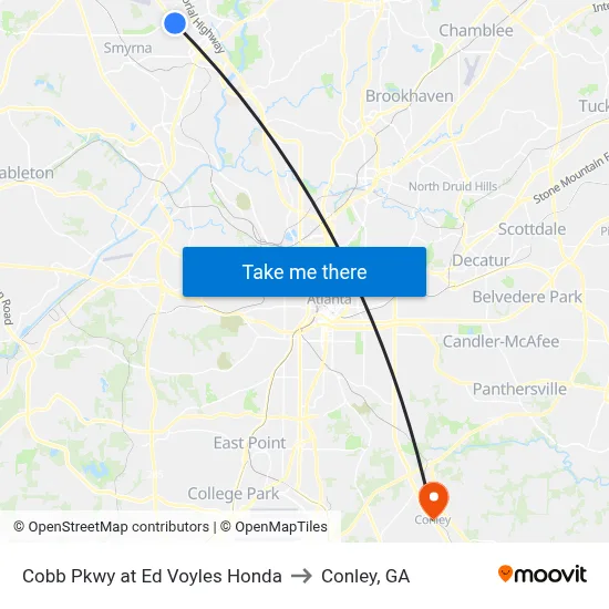 Cobb Pkwy at Ed Voyles Honda to Conley, GA map