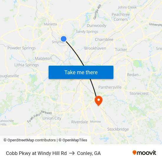 Cobb Pkwy at Windy Hill Rd to Conley, GA map
