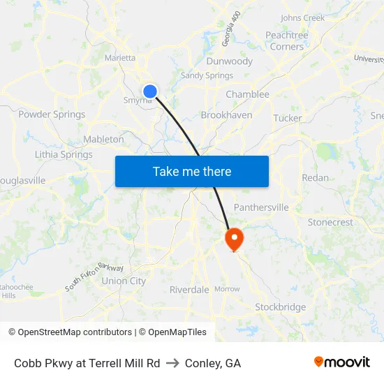 Cobb Pkwy at Terrell Mill Rd to Conley, GA map