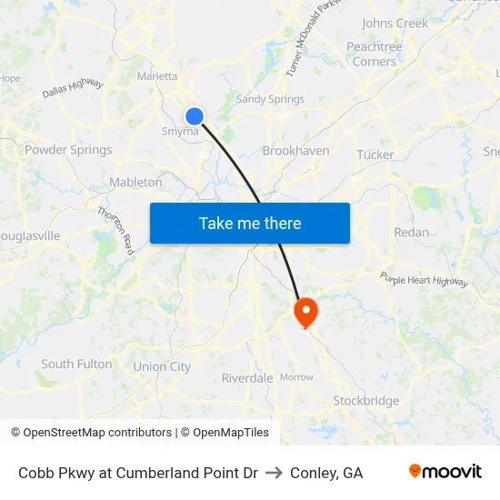 Cobb Pkwy at Cumberland Point Dr to Conley, GA map