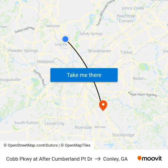 Cobb Pkwy at After Cumberland Pt Dr to Conley, GA map