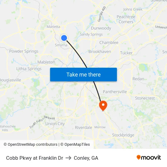 Cobb Pkwy at Franklin Dr to Conley, GA map