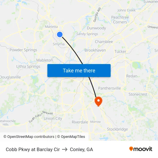 Cobb Pkwy at Barclay Cir to Conley, GA map