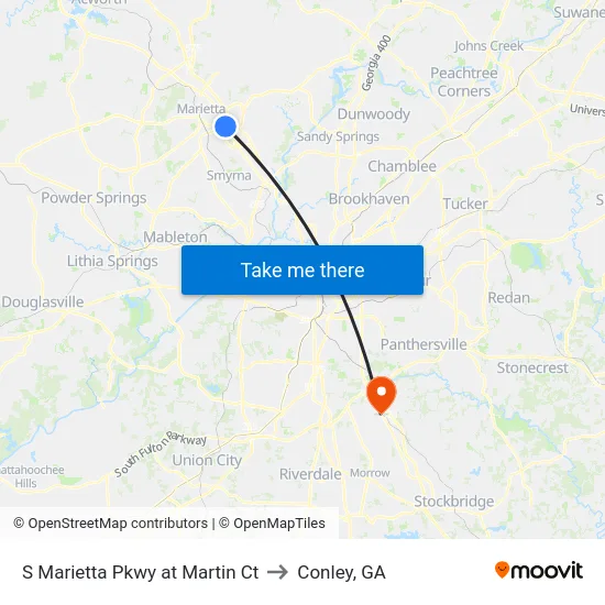 S Marietta Pkwy at Martin Ct to Conley, GA map