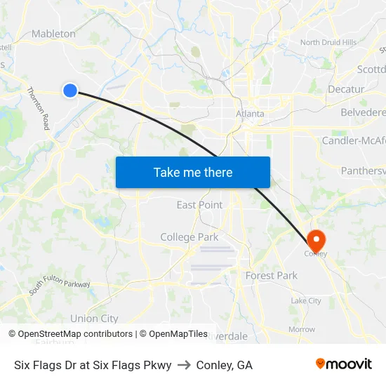 Six Flags Dr at Six Flags Pkwy to Conley, GA map