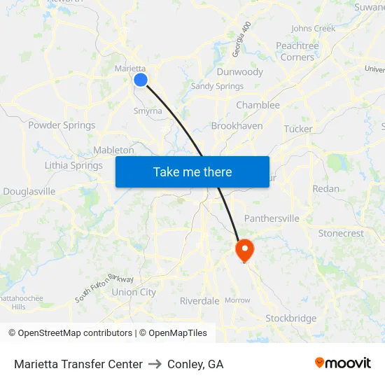 Marietta Transfer Center to Conley, GA map