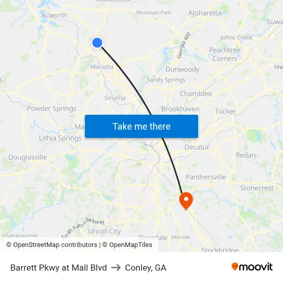 Barrett Pkwy at Mall Blvd to Conley, GA map