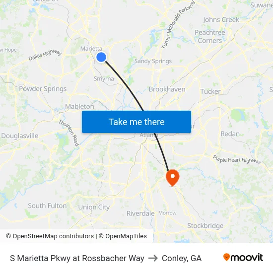 S Marietta Pkwy at Rossbacher Way to Conley, GA map