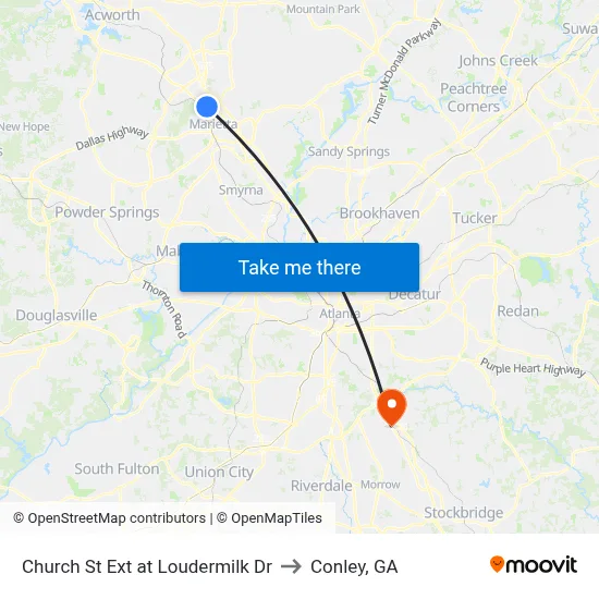 Church St Ext at Loudermilk Dr to Conley, GA map