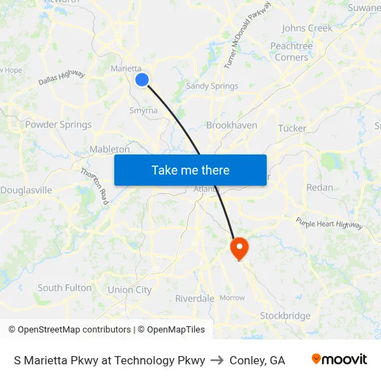 S Marietta Pkwy at Technology Pkwy to Conley, GA map