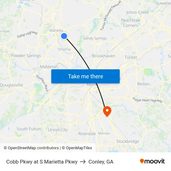 Cobb Pkwy at S Marietta Pkwy to Conley, GA map