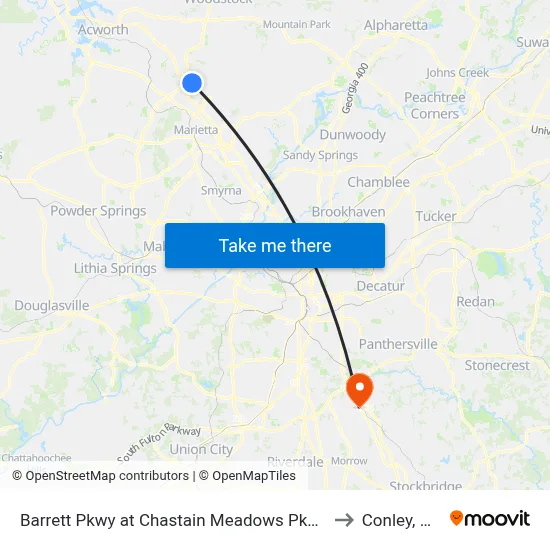 Barrett Pkwy at Chastain Meadows Pkwy to Conley, GA map