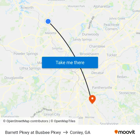 Barrett Pkwy at Busbee Pkwy to Conley, GA map