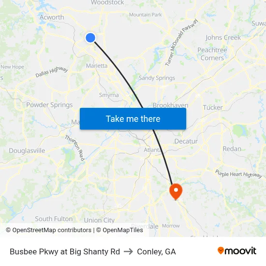 Busbee Pkwy at Big Shanty Rd to Conley, GA map