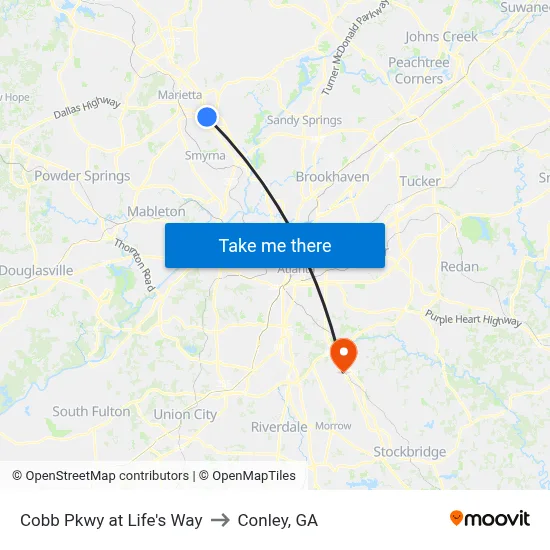 Cobb Pkwy at Life's Way to Conley, GA map