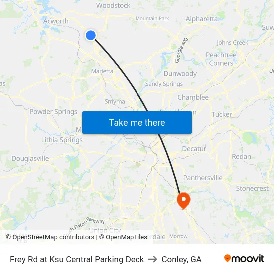 Frey Rd at Ksu Central Parking Deck to Conley, GA map