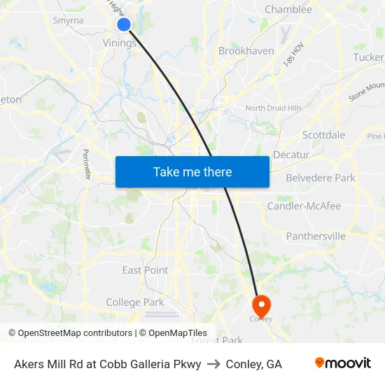 Akers Mill Rd at Cobb Galleria Pkwy to Conley, GA map