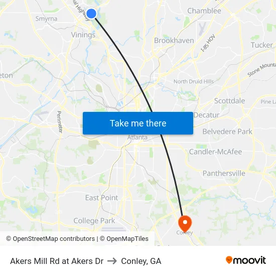 Akers Mill Rd at Akers Dr to Conley, GA map