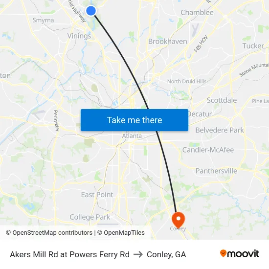 Akers Mill Rd at Powers Ferry Rd to Conley, GA map